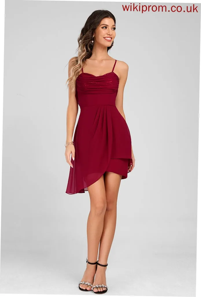 V-neck Vera Sheath/Column Homecoming Sequined Club Dresses Sequins Cascading With Short/Mini Ruffles Jersey Dress