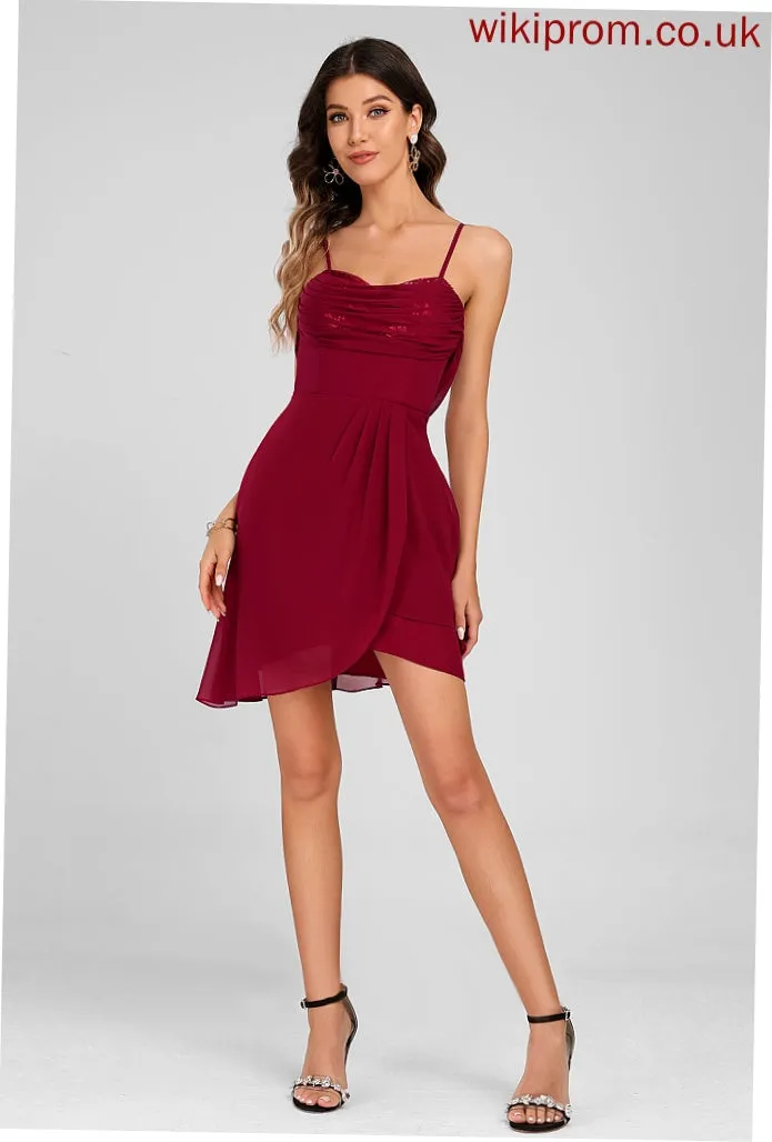 V-neck Vera Sheath/Column Homecoming Sequined Club Dresses Sequins Cascading With Short/Mini Ruffles Jersey Dress