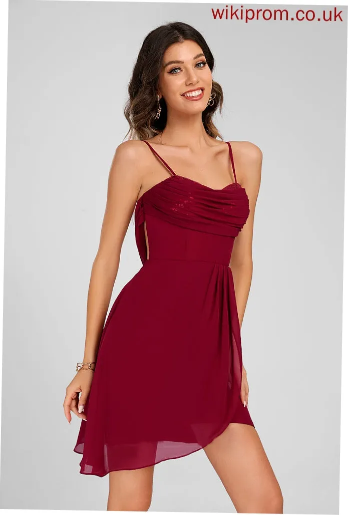 V-neck Vera Sheath/Column Homecoming Sequined Club Dresses Sequins Cascading With Short/Mini Ruffles Jersey Dress