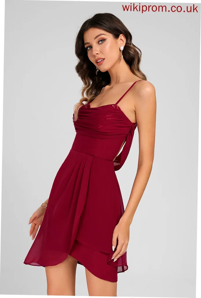 V-neck Vera Sheath/Column Homecoming Sequined Club Dresses Sequins Cascading With Short/Mini Ruffles Jersey Dress