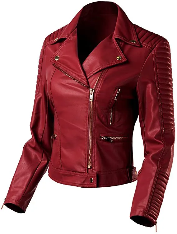 VEGAN FAUX LEATHER PADDED SLEEVE BIKER JACKET