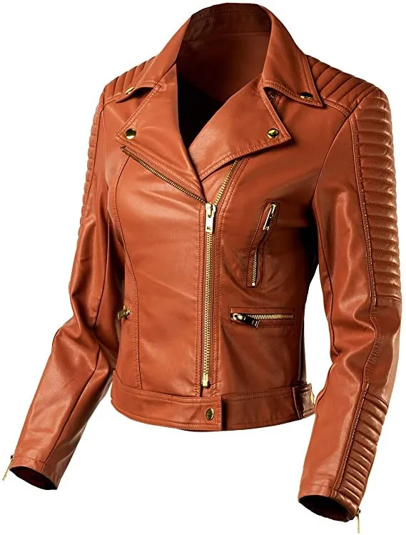 VEGAN FAUX LEATHER PADDED SLEEVE BIKER JACKET