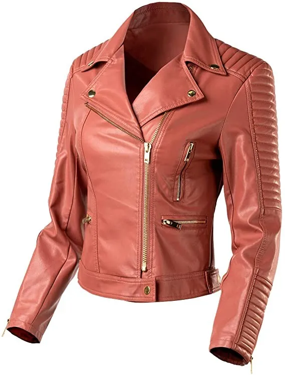 VEGAN FAUX LEATHER PADDED SLEEVE BIKER JACKET