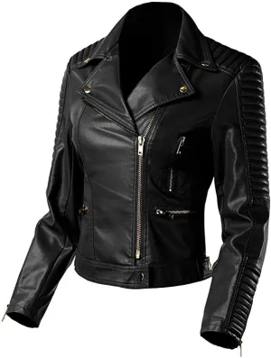 VEGAN FAUX LEATHER PADDED SLEEVE BIKER JACKET