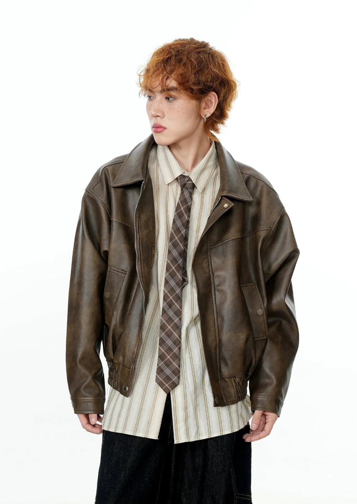 Vintage Wash Faux Leather Zip Jacket