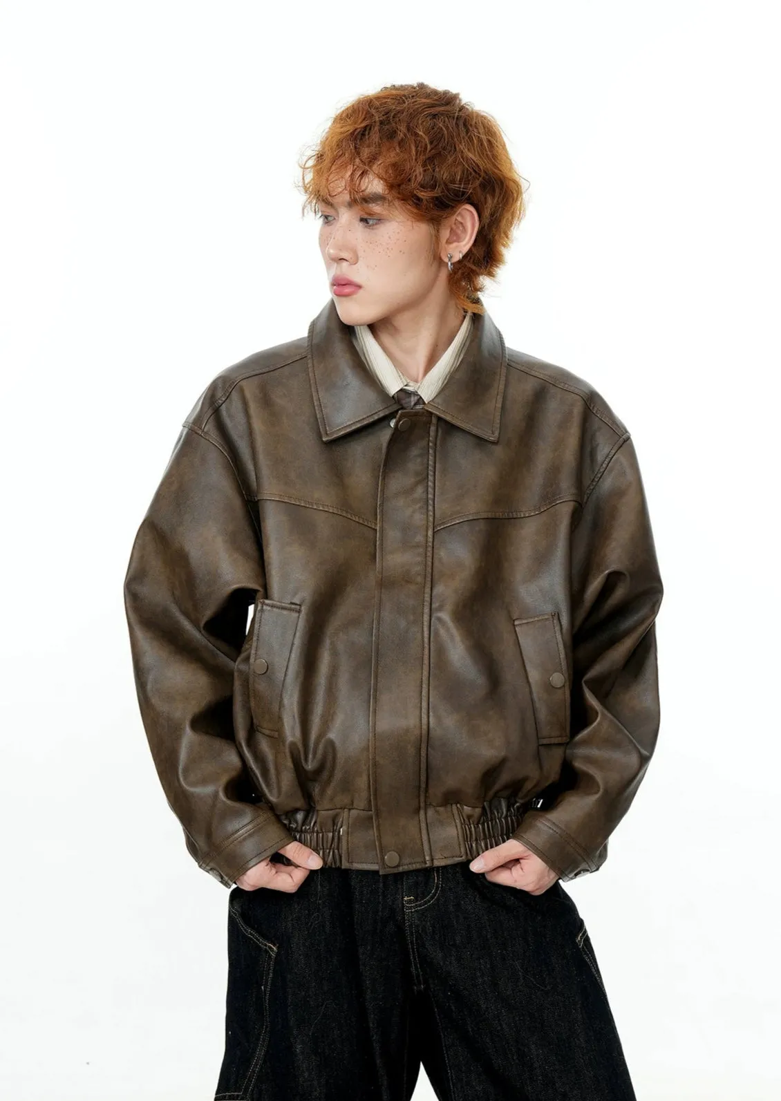 Vintage Wash Faux Leather Zip Jacket