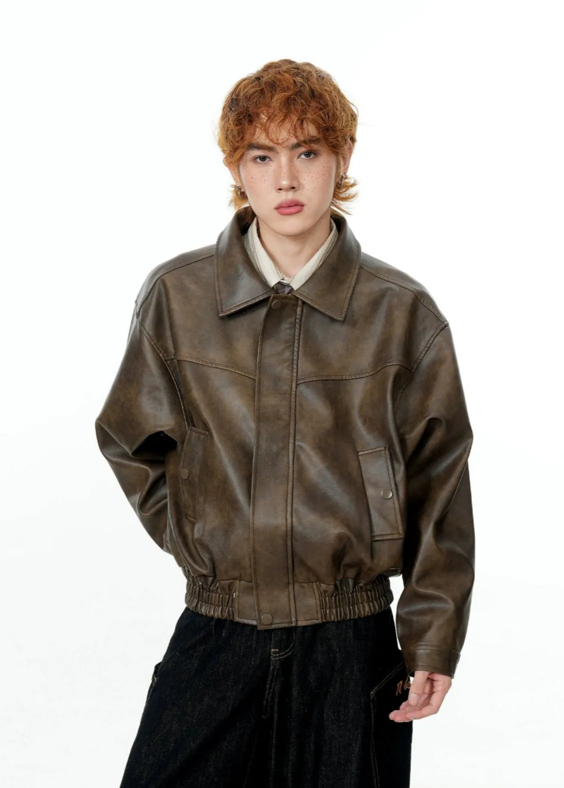 Vintage Wash Faux Leather Zip Jacket