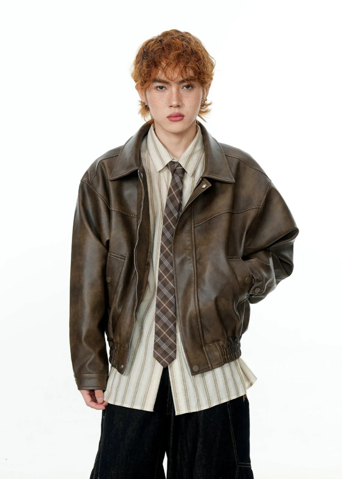 Vintage Wash Faux Leather Zip Jacket