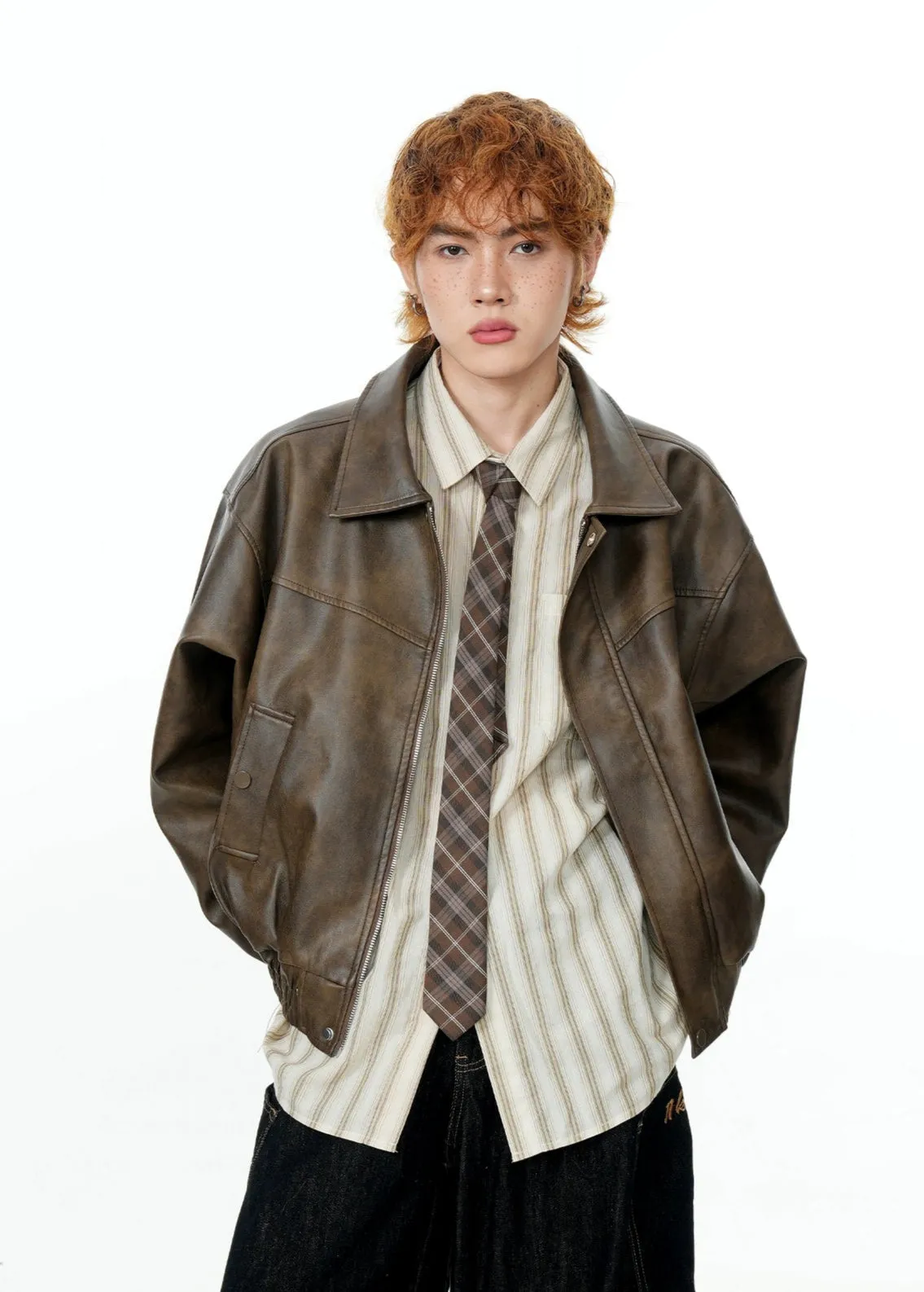 Vintage Wash Faux Leather Zip Jacket