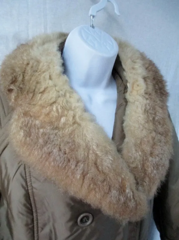 Vtg Womens BROMLEIGH FUR collar long jacket rain coat parka BROWN 10 M