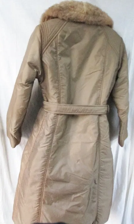 Vtg Womens BROMLEIGH FUR collar long jacket rain coat parka BROWN 10 M