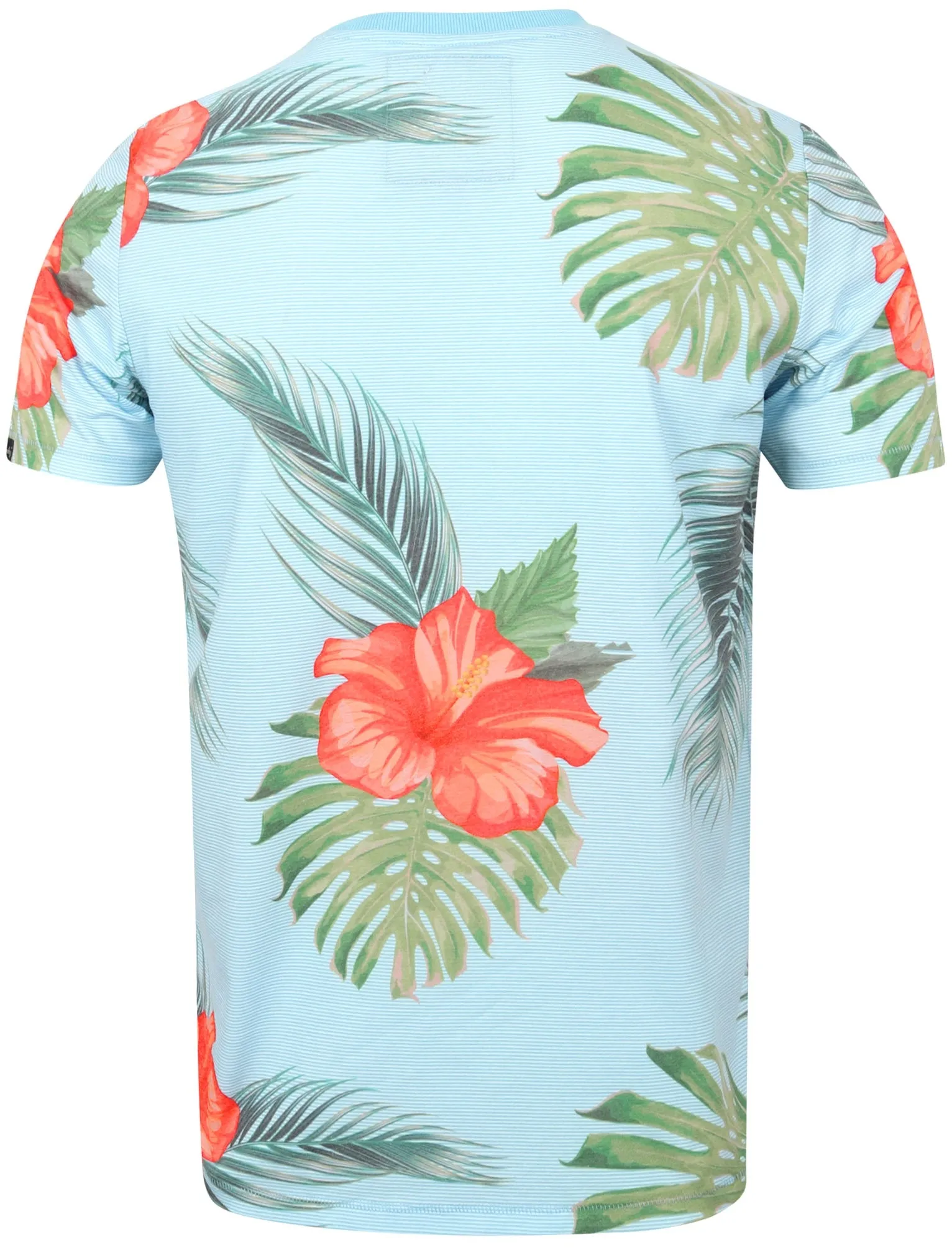 Waikawa Striped Tropical Palm Printed T-Shirt In Blue Fog - Tokyo Laundry