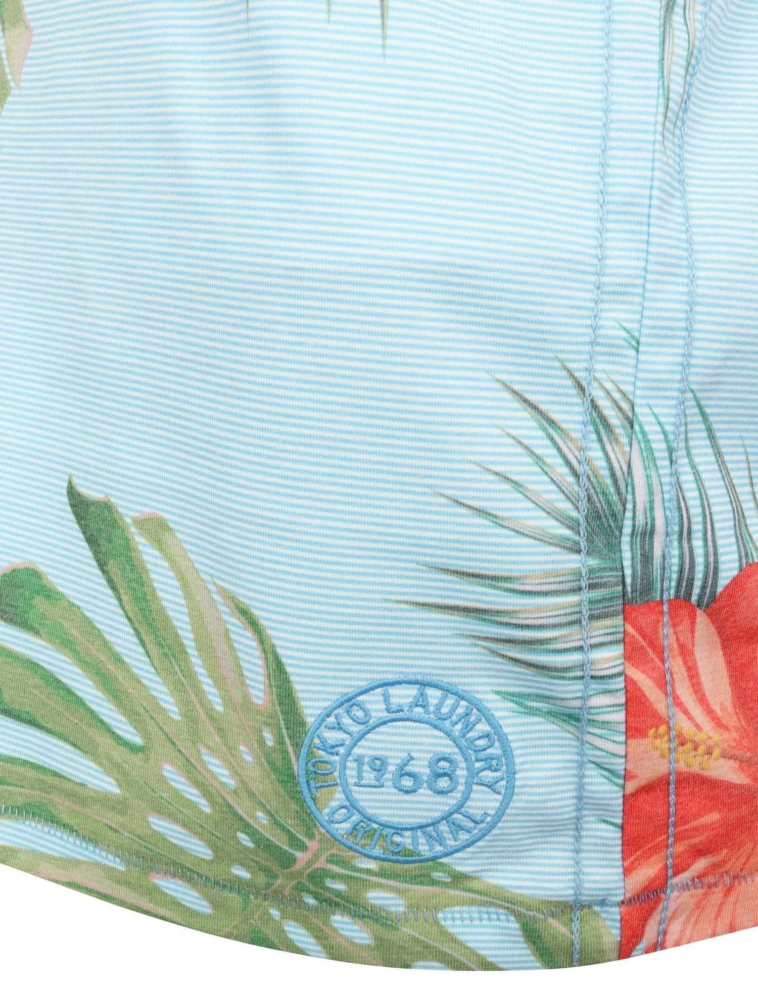 Waikawa Striped Tropical Palm Printed T-Shirt In Blue Fog - Tokyo Laundry