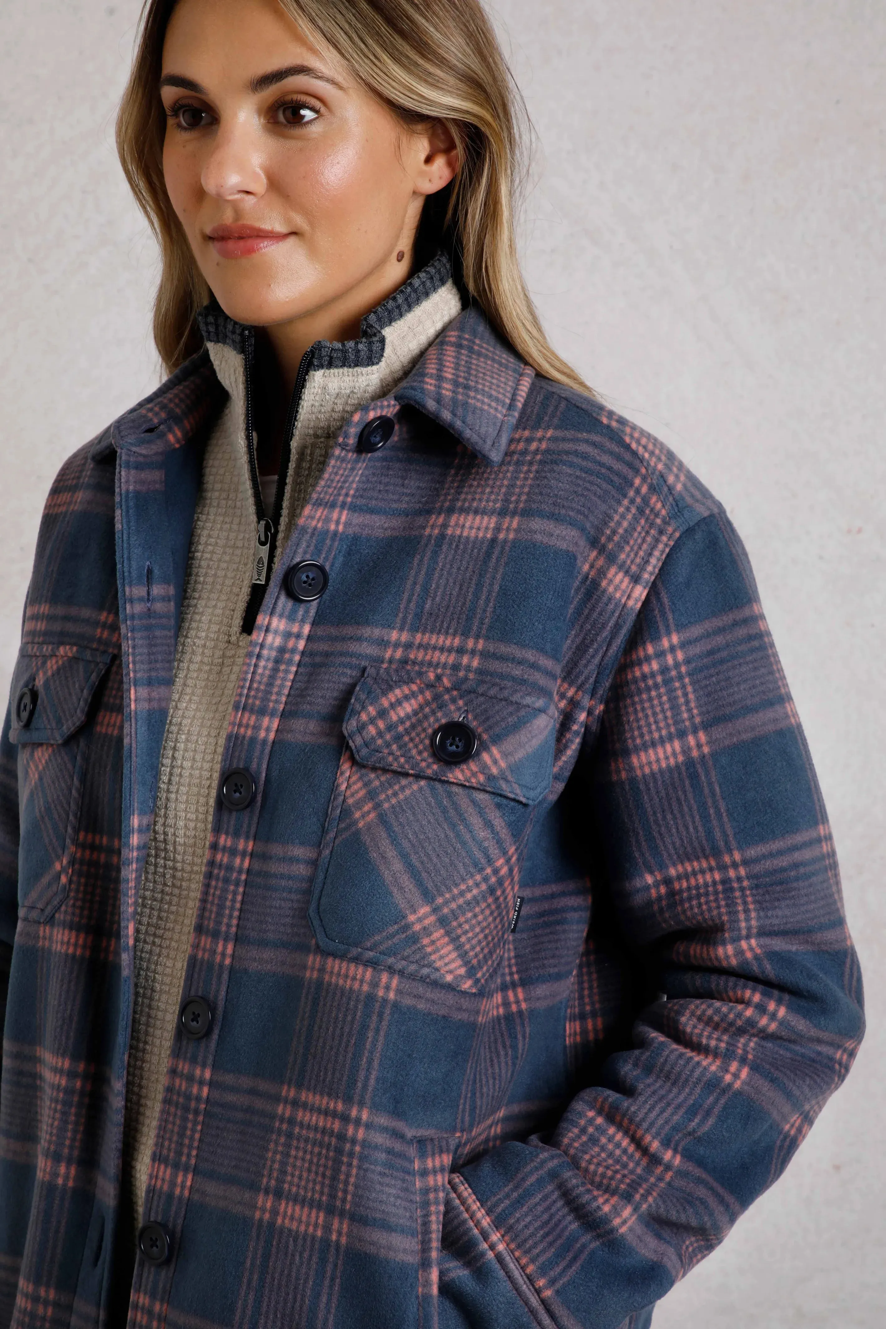 Weird Fish 12 Blue Oversized Checked Fleece Shacket