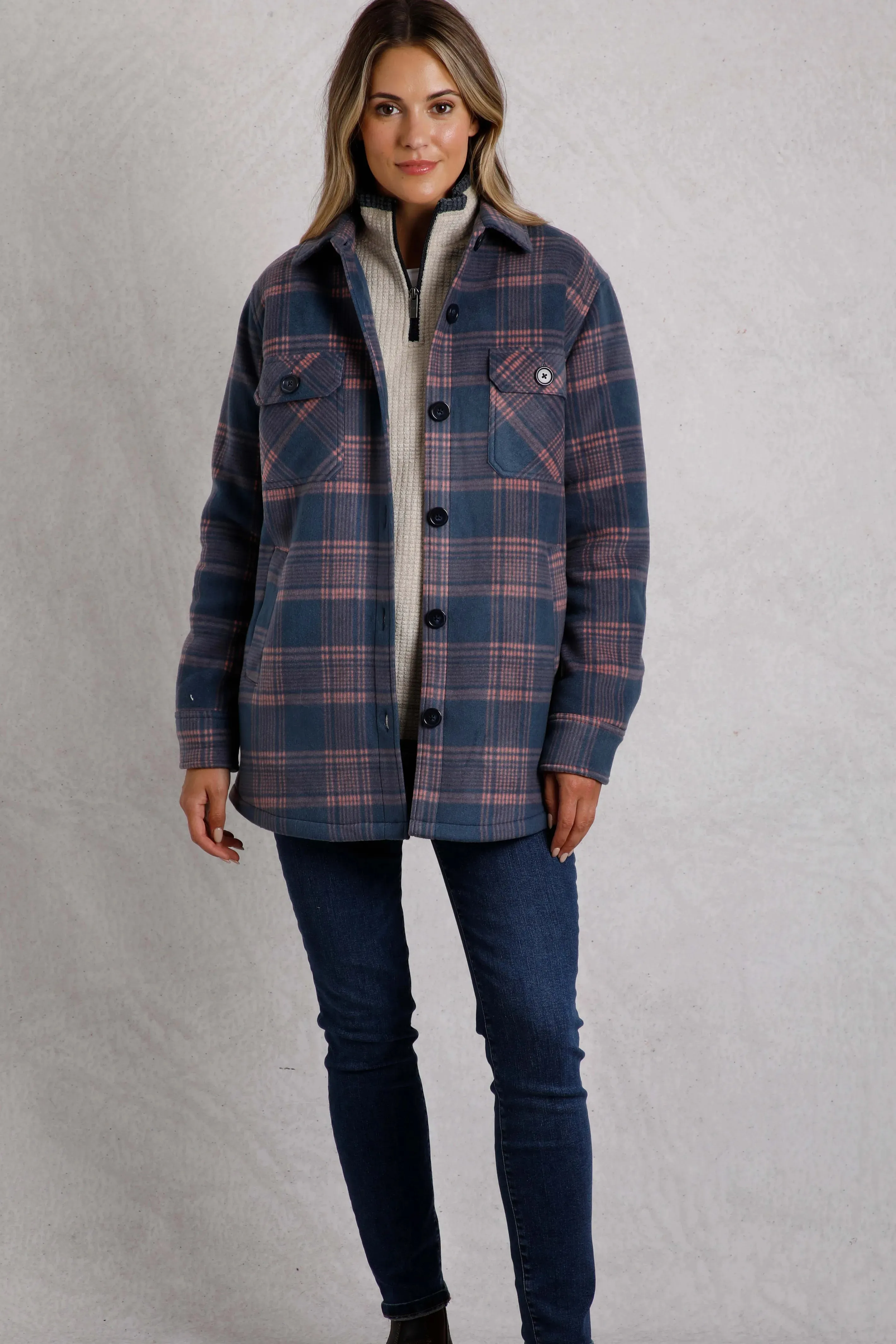 Weird Fish 12 Blue Oversized Checked Fleece Shacket