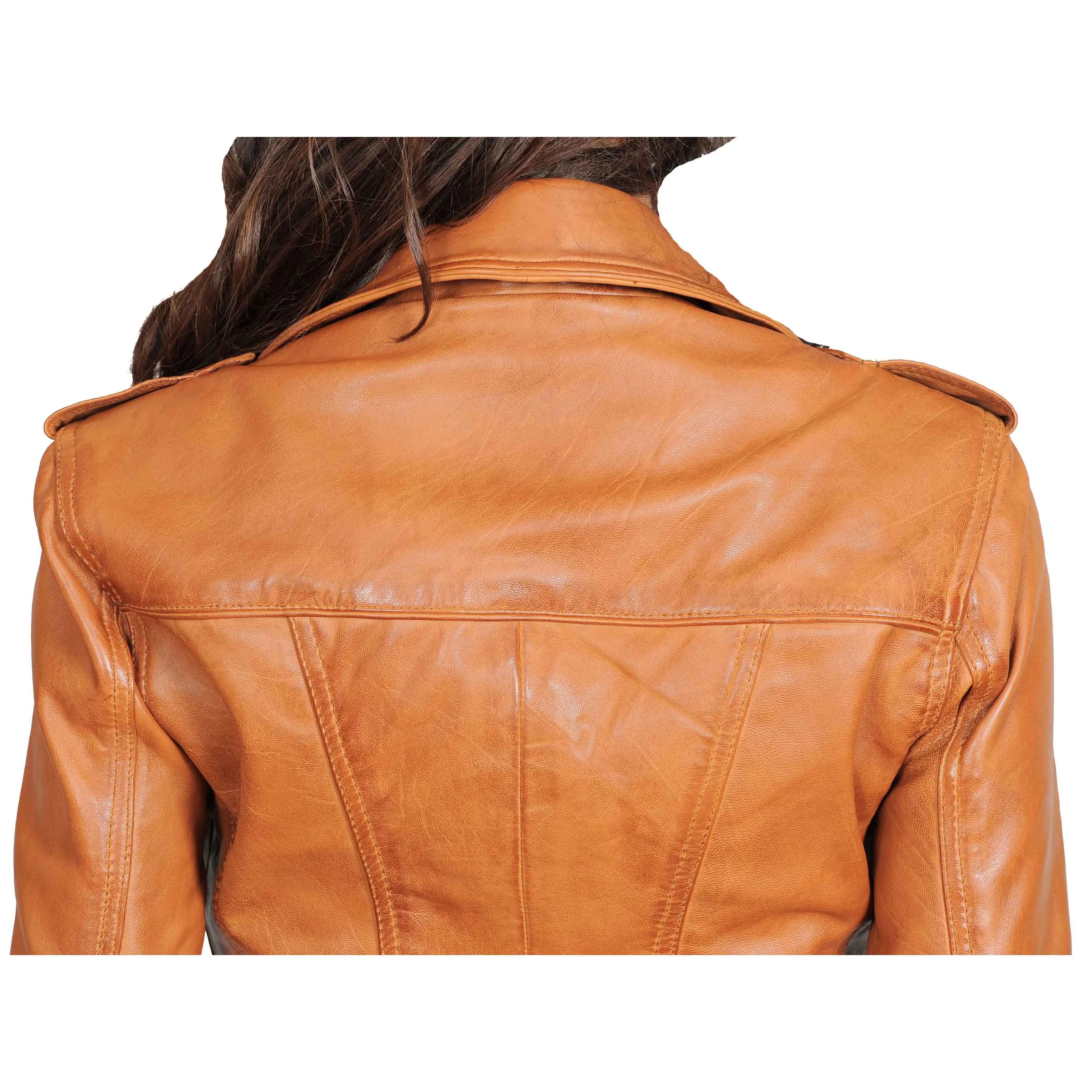 Womens Fitted Biker Style Leather Jacket Betty Tan