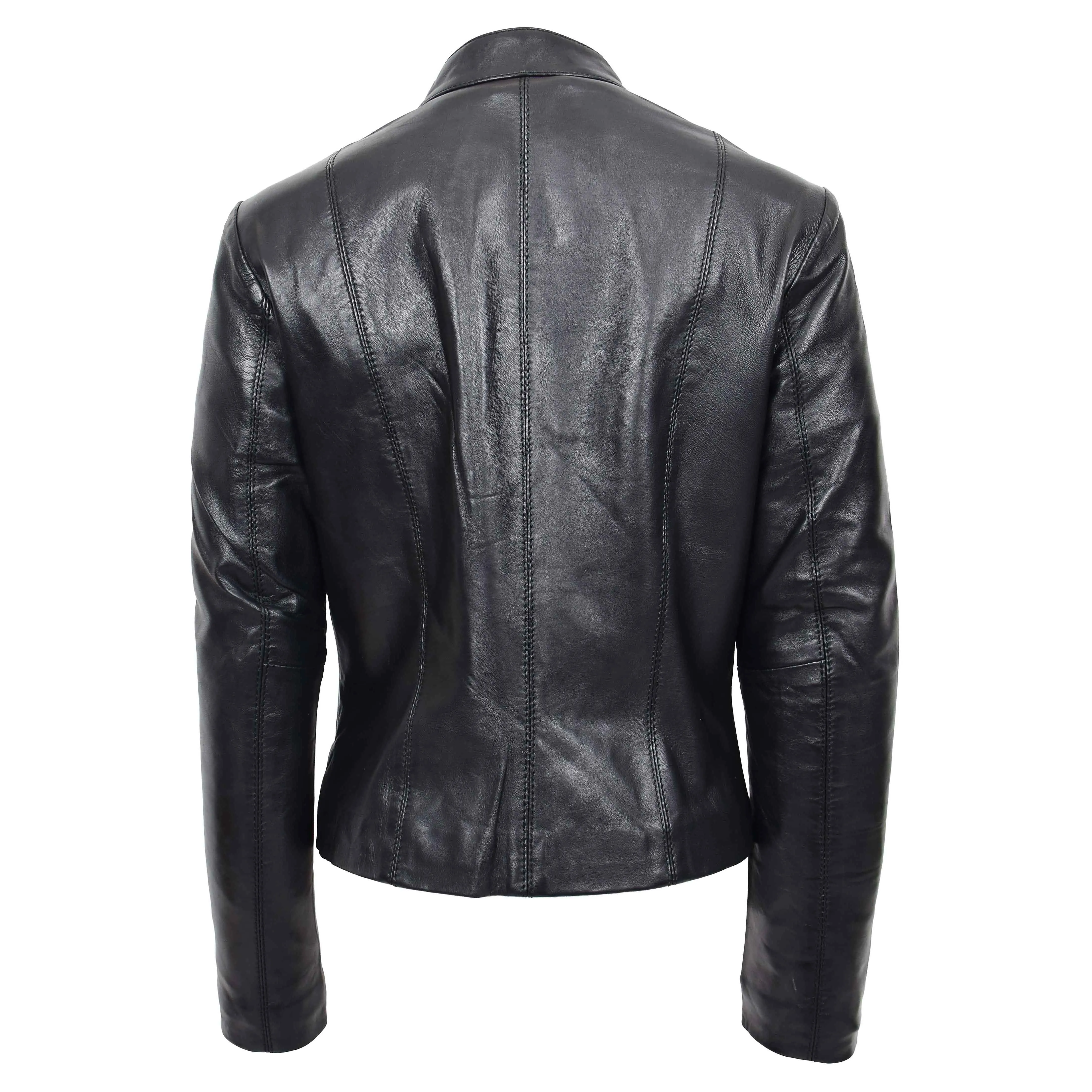 Womens Leather Jacket Soft Black Fitted Classic Biker Style AlS1