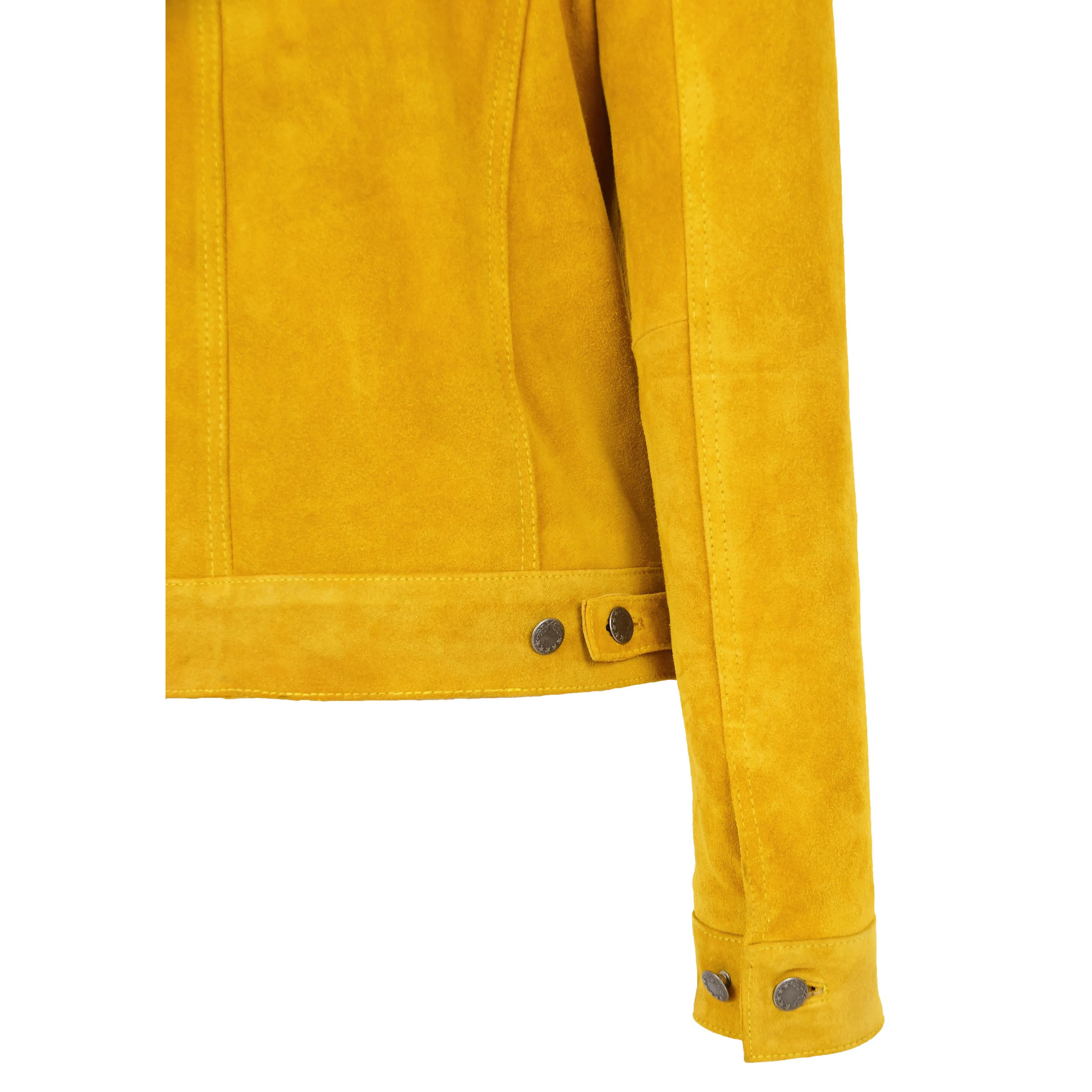 Womens Yellow  Suede Trucker Jacket American Western Denim Biker Style Marisa