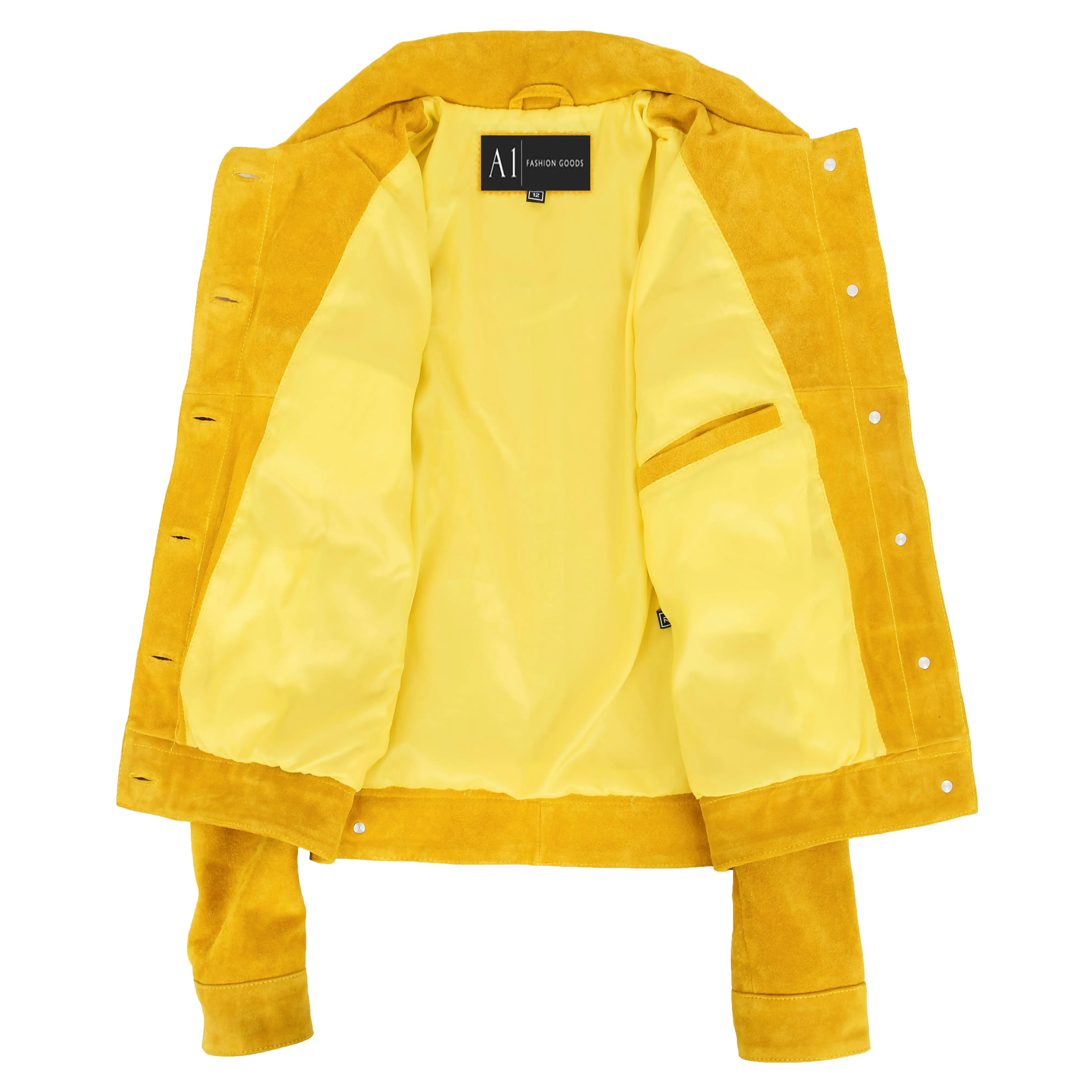 Womens Yellow  Suede Trucker Jacket American Western Denim Biker Style Marisa